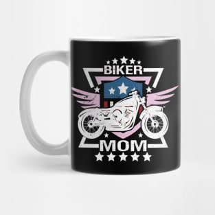 Biker Mom White Motorcycle Pink Wings Flag Mug